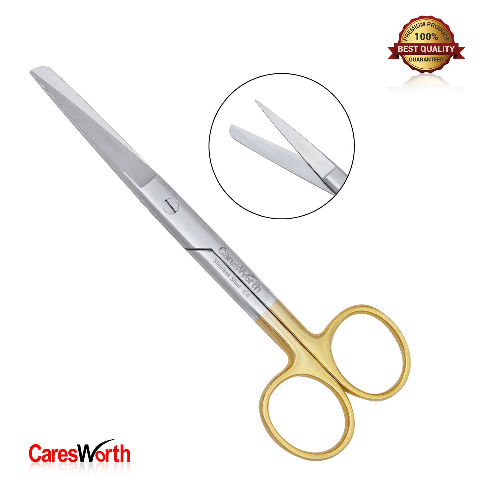 Surgical Operating Scissors Straight Sharp/Blunt with Tungsten Carbide Inserts Stainless Steel 14.5cm